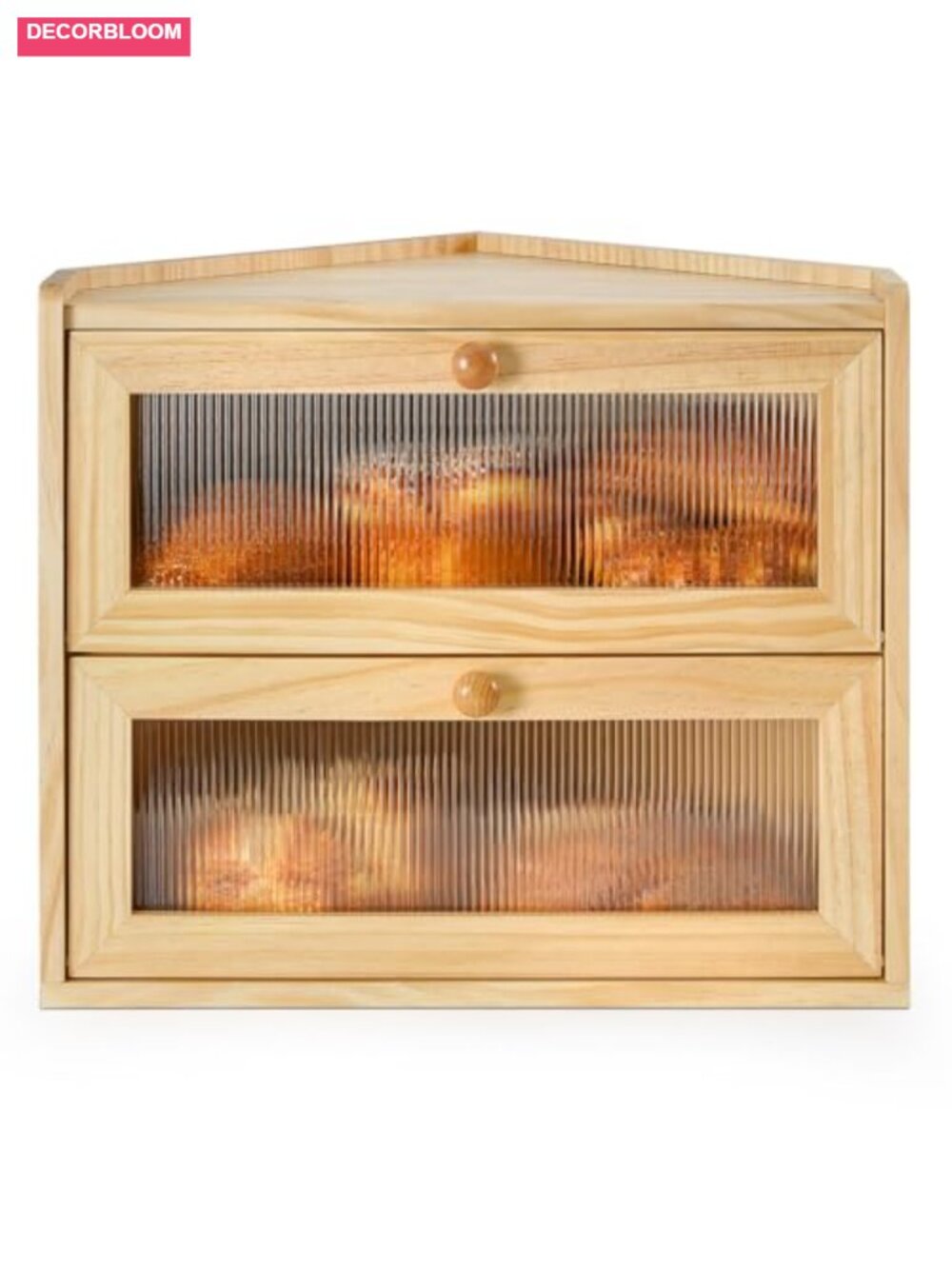 Rustic Wooden 2 Tier Bread Box with Acrylic Window, Magnetic Closure,